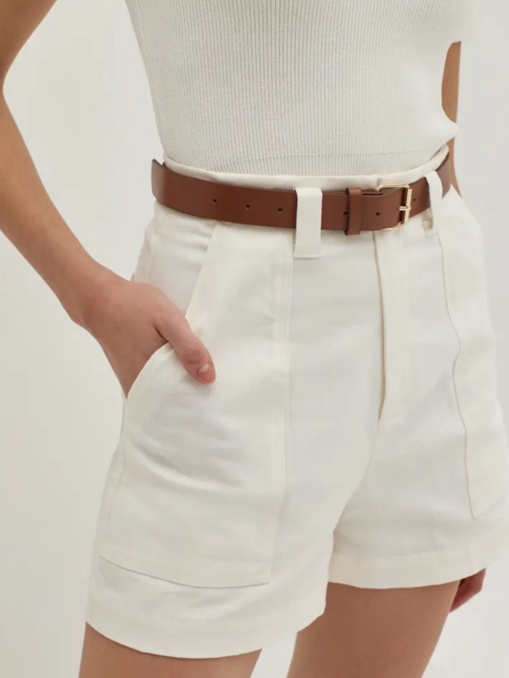 High-Waist Cream Tailored Women’s Shorts
